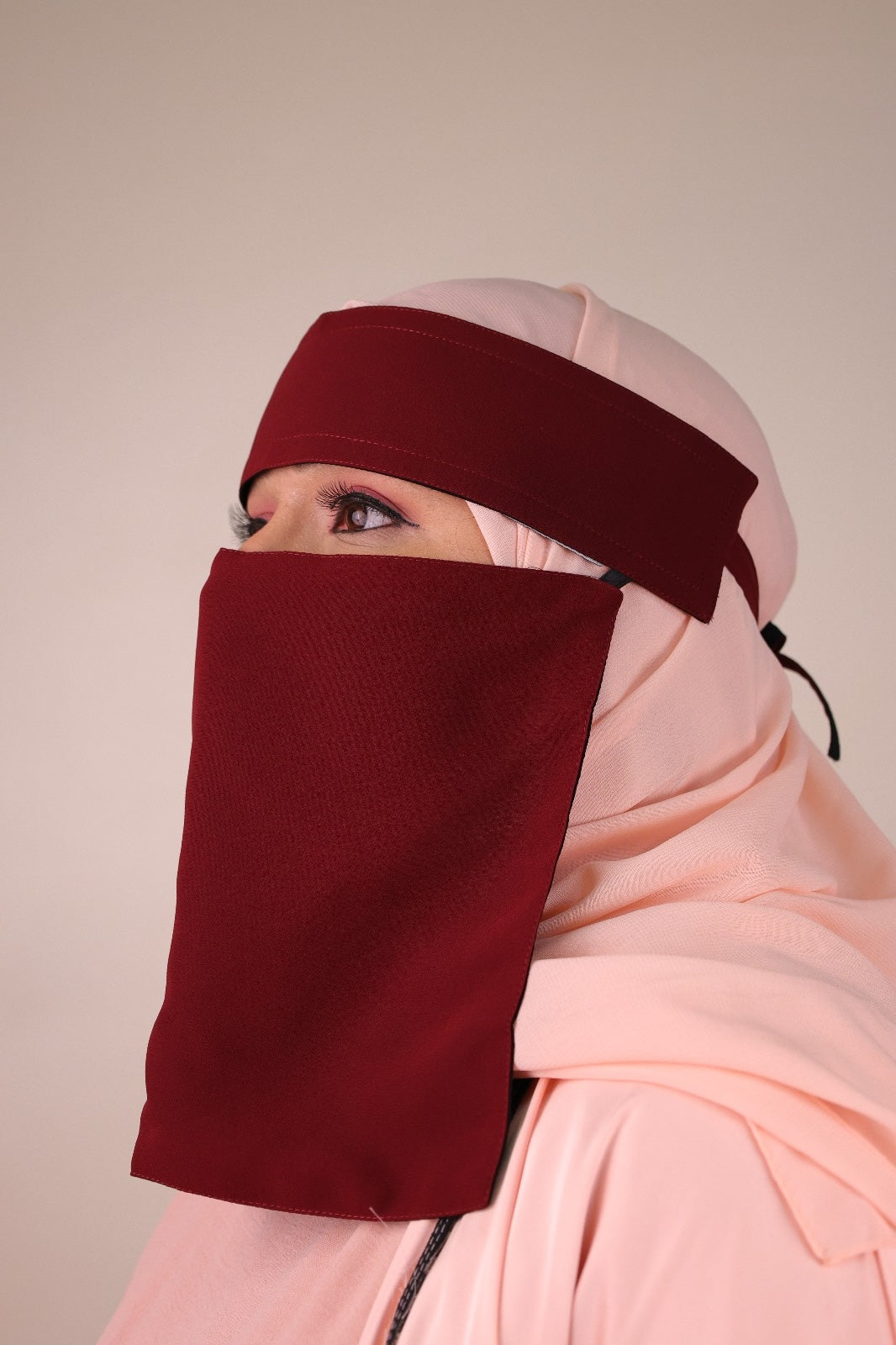 Short niqab with double colour one side maroon & second side black colour Gourgette fabric