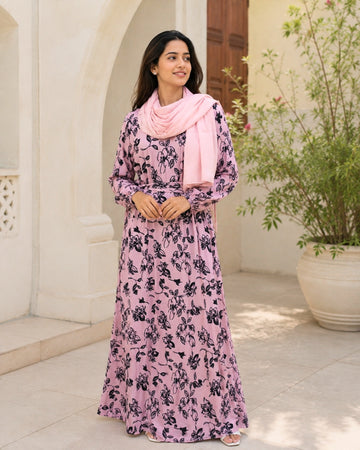 Ayla black floral printed abaya