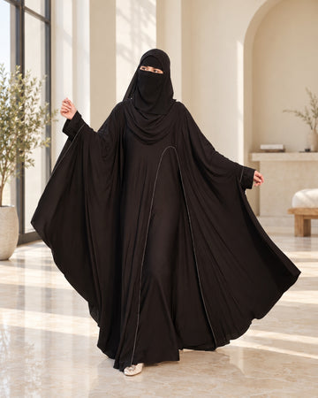 Georgette Diamond Work Kaftaan Shrug with Prada Inner Abaya & Black Dupatta