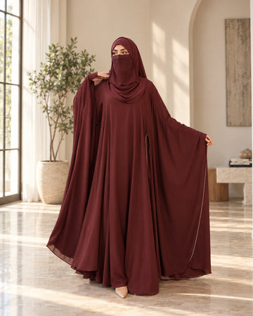 Georgette Diamond Work Kaftaan Shrug with Prada Inner Abaya & Maroon Dupatta