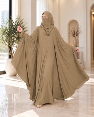 Georgette Diamond Work Kaftaan Shrug with Prada Inner Abaya & Cream Dupatta