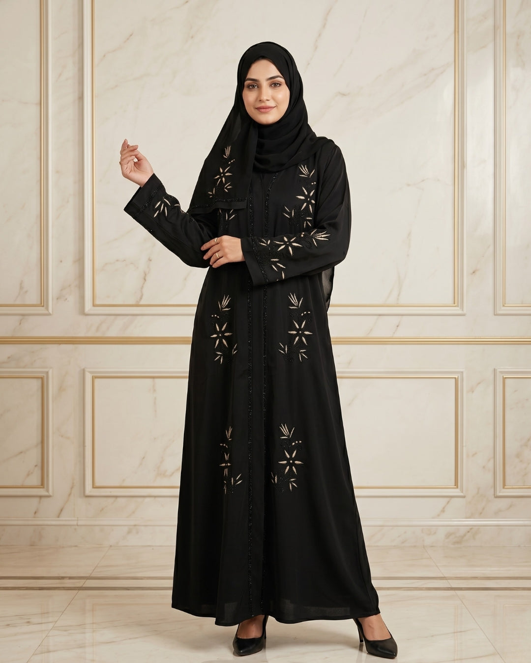 Black Floral Embroidered  Premium Abaya