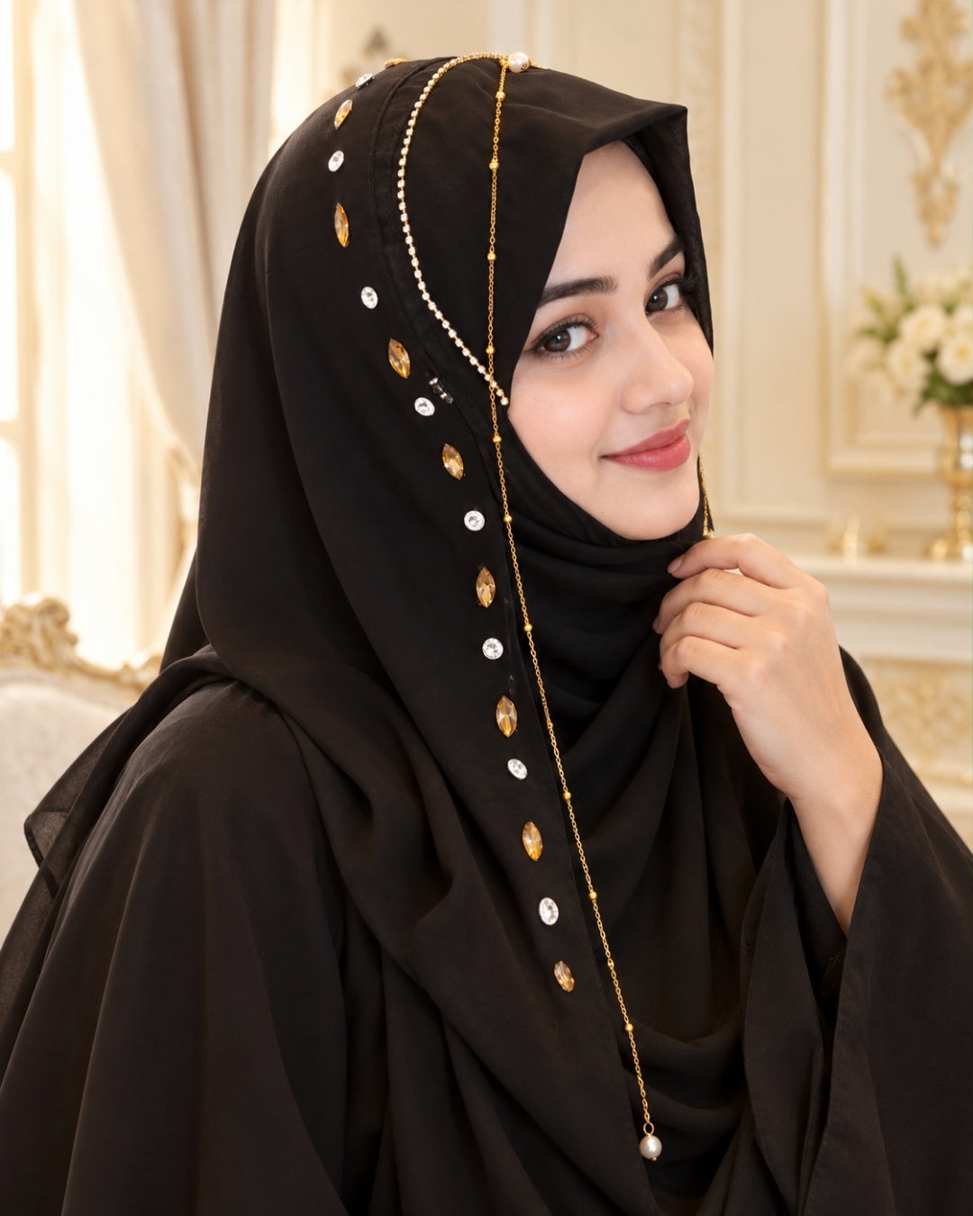 Black Embellished Chain Detail Hijab