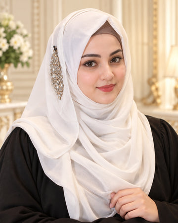 White Crystal Embellished Side Brooch Hijab