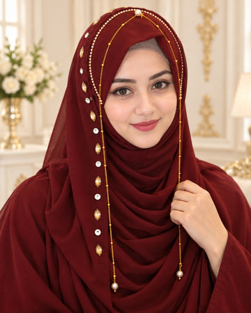 Burgundy Embellished Chain Detail Hijab