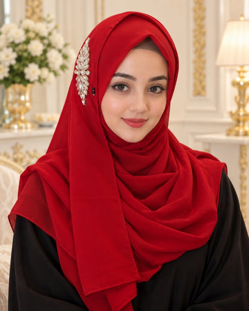 Ruby Red Crystal Embellished Side Brooch Hijab