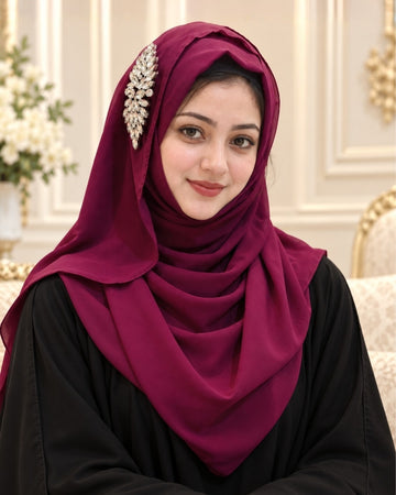 Deep Magenta Crystal Embellished Side Brooch Hijab