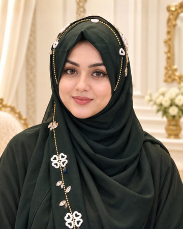 Forest Green Embellished Chain & Crystal Detail Hijab