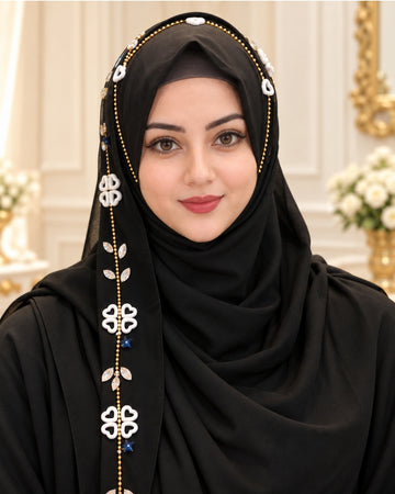 Classic Black Embellished Chain & Crystal Detail Hijab