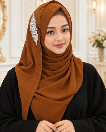 Burnt Orange Crystal Embellished Side Brooch Hijab