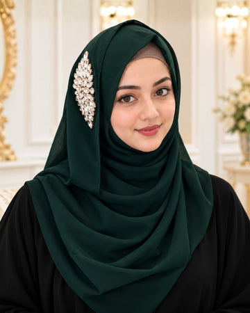 Deep Green Crystal Embellished Side Brooch Hijab