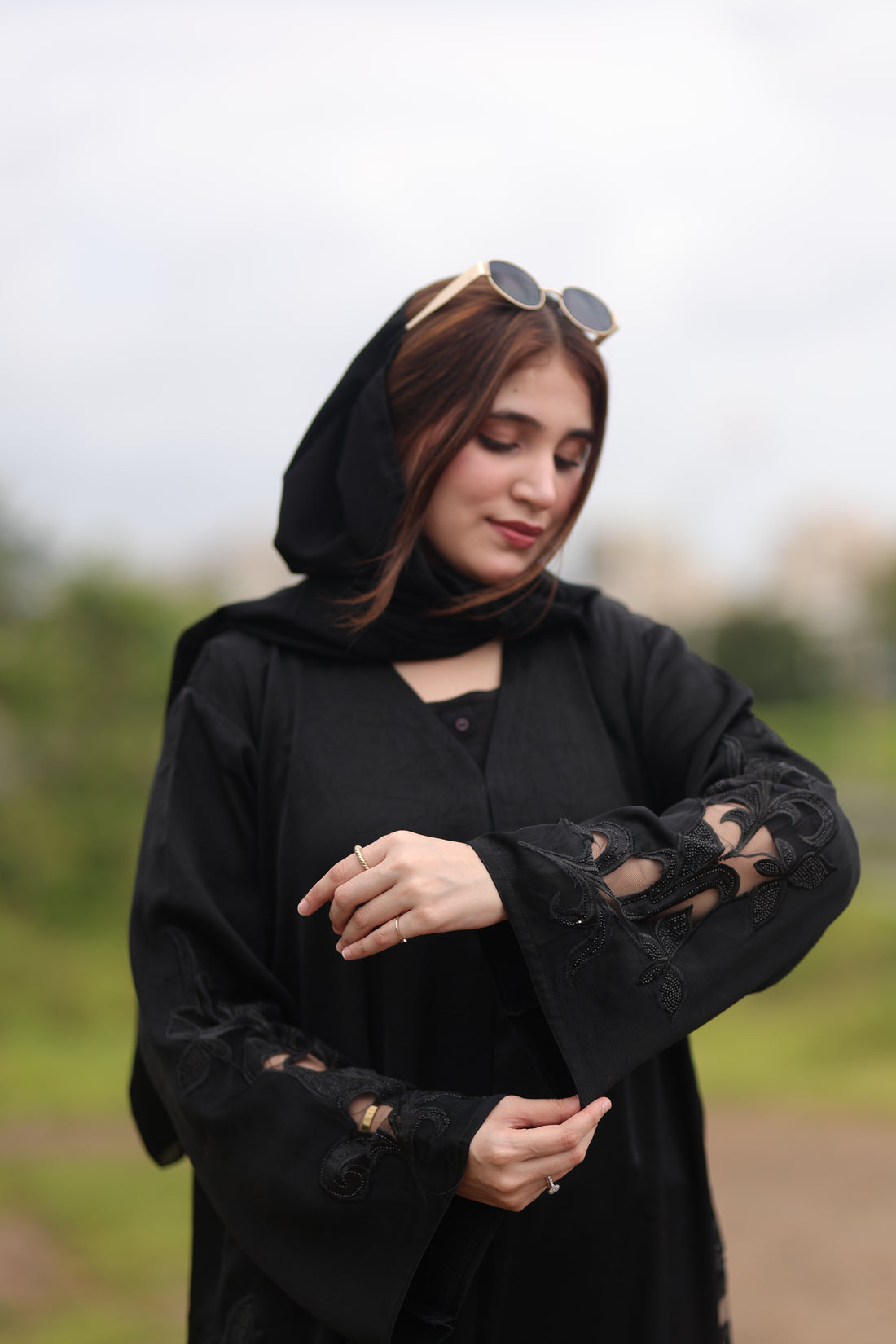 Black Floral Embroidered Statement Abaya