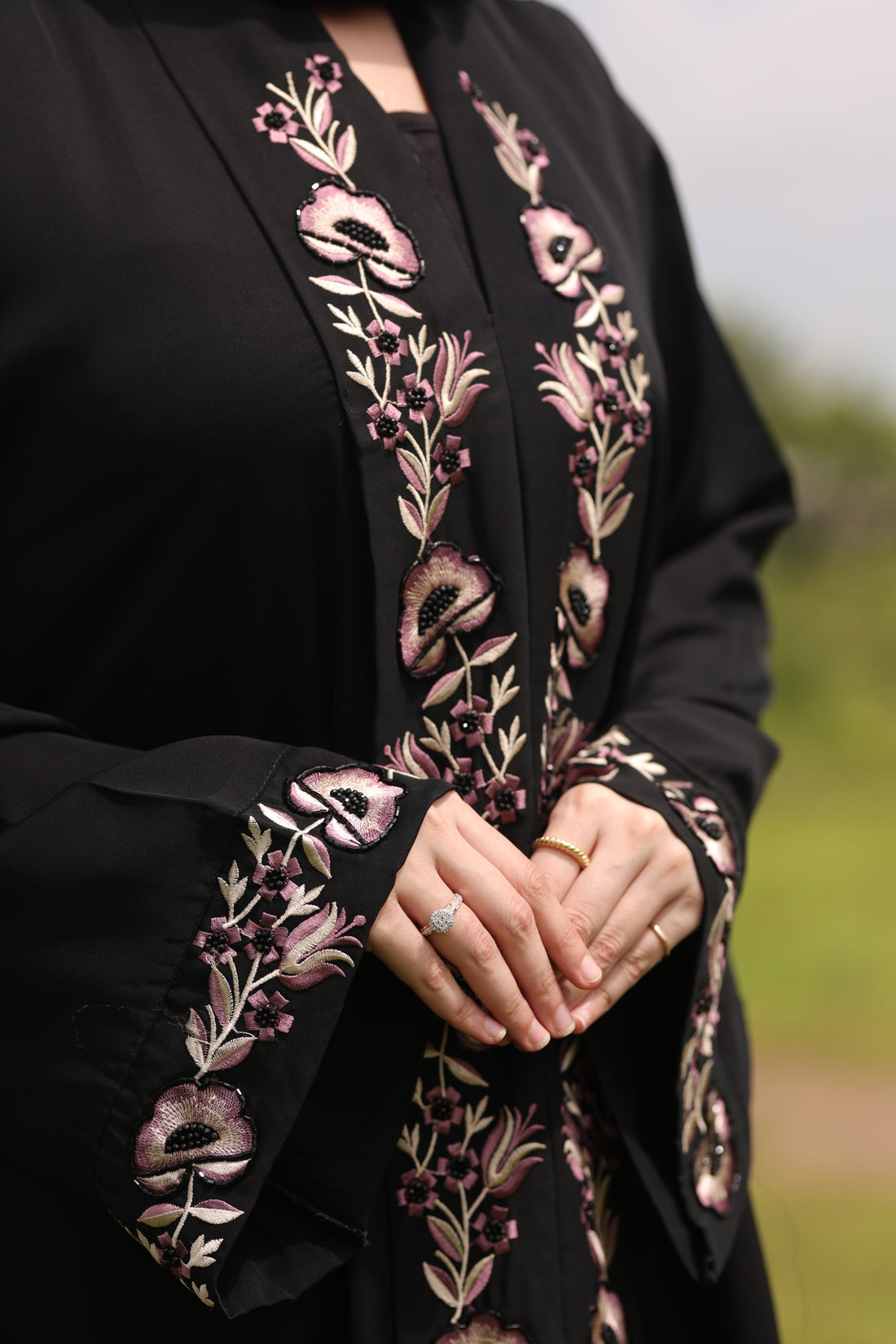 Black Floral Embroidered Abaya