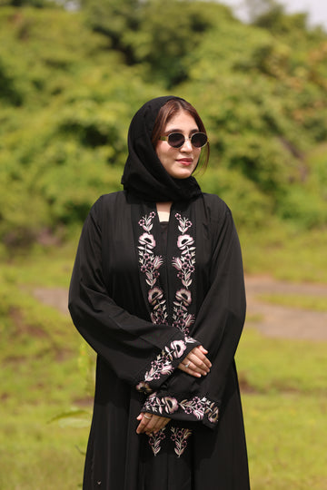 Black Floral Embroidered Abaya