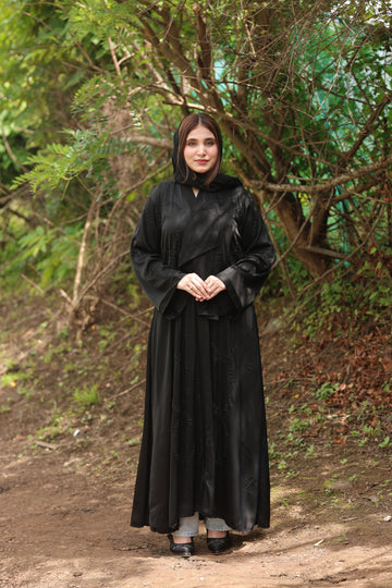 Elegant Black Embroidered Abaya with Flared Sleeves