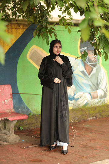 Black Floral Embroidered Abaya