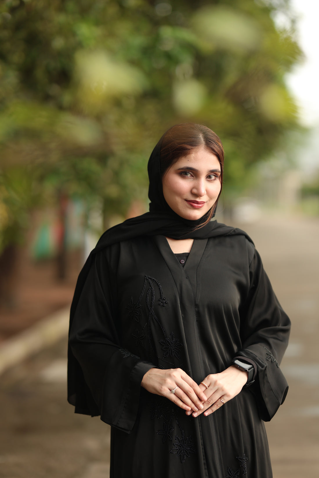 Black Floral Embroidered Abaya