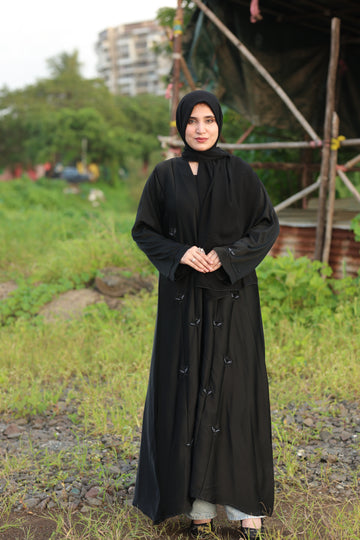 Black Floral Embroidered Layered Abaya