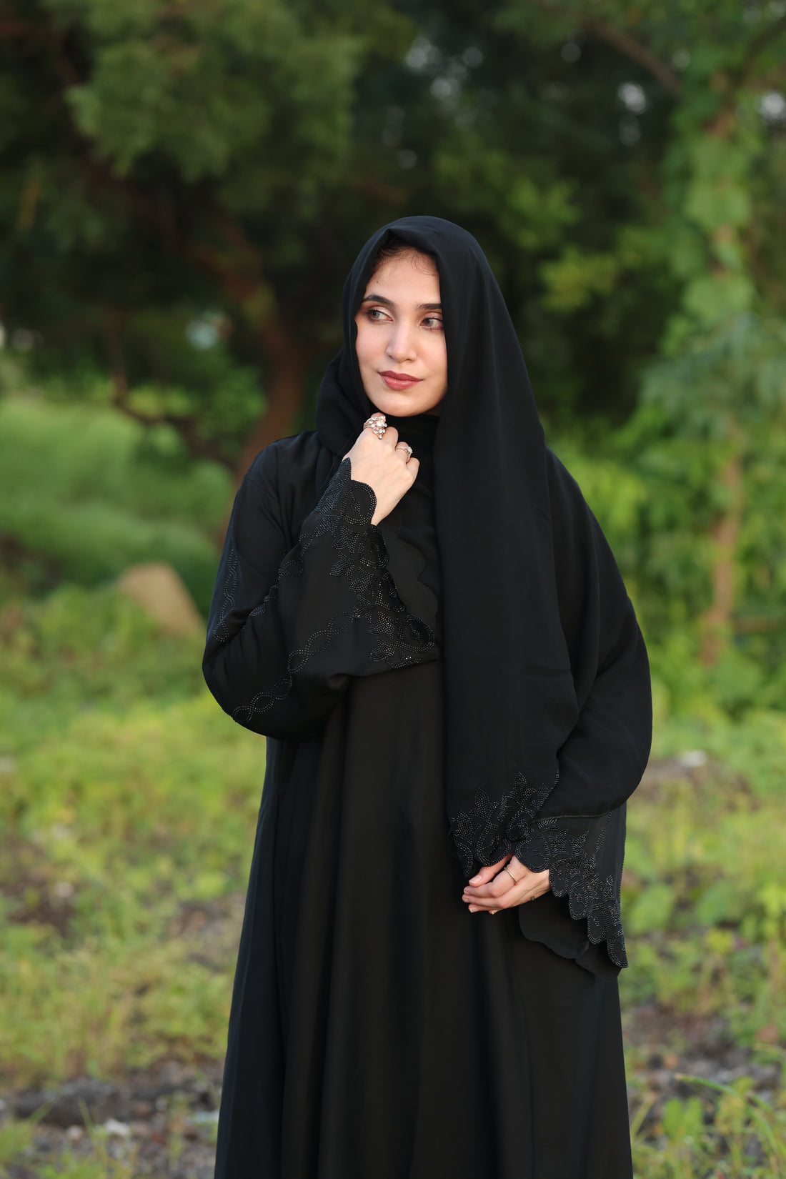 Premium Black Embroidered Sleeve Abaya