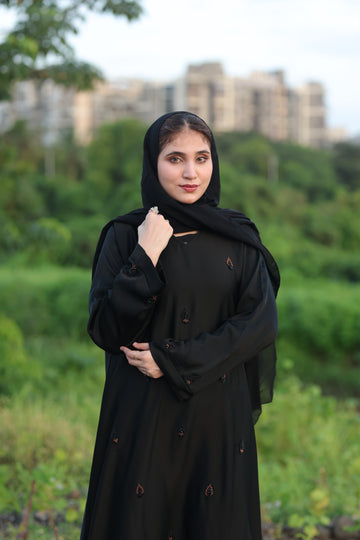 Elegant Black Embroidered Abaya with Subtle Handwork
