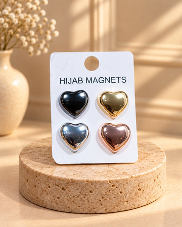 Heart-Shaped Metallic Hijab Magnets – Set of 4