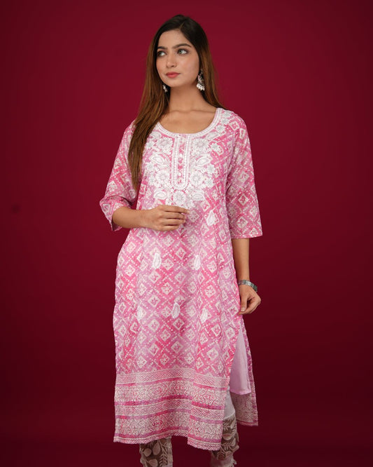 BANDHNI CHIKANKARI KURTI