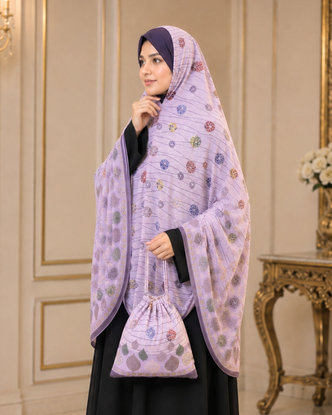 Premium Lavender Prayer Khimar Set with Pouch