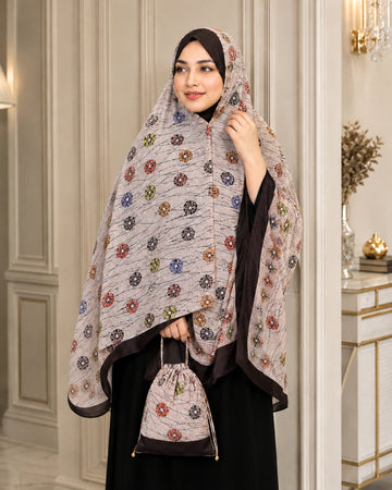 Premium Printed Prayer Khimar Set with Matching Pouch