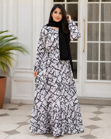 Zoya Black & White Printed Abaya