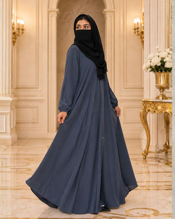Premium Slate Grey Front Button Abaya