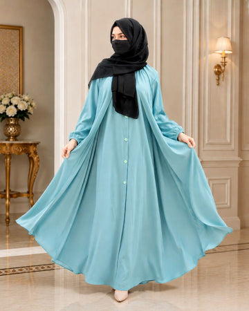 Premium Sky Blue Front Button Abaya