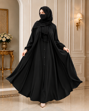 Premium Black Front Button Abaya