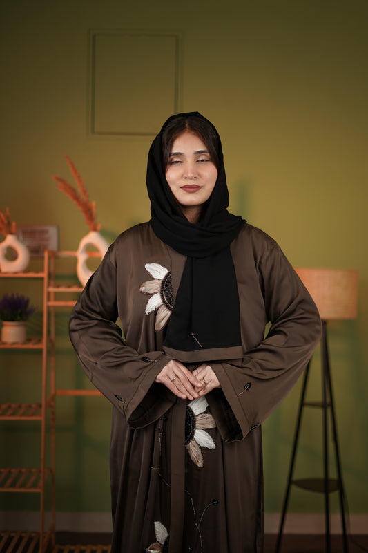 Brown sunflower abaya
