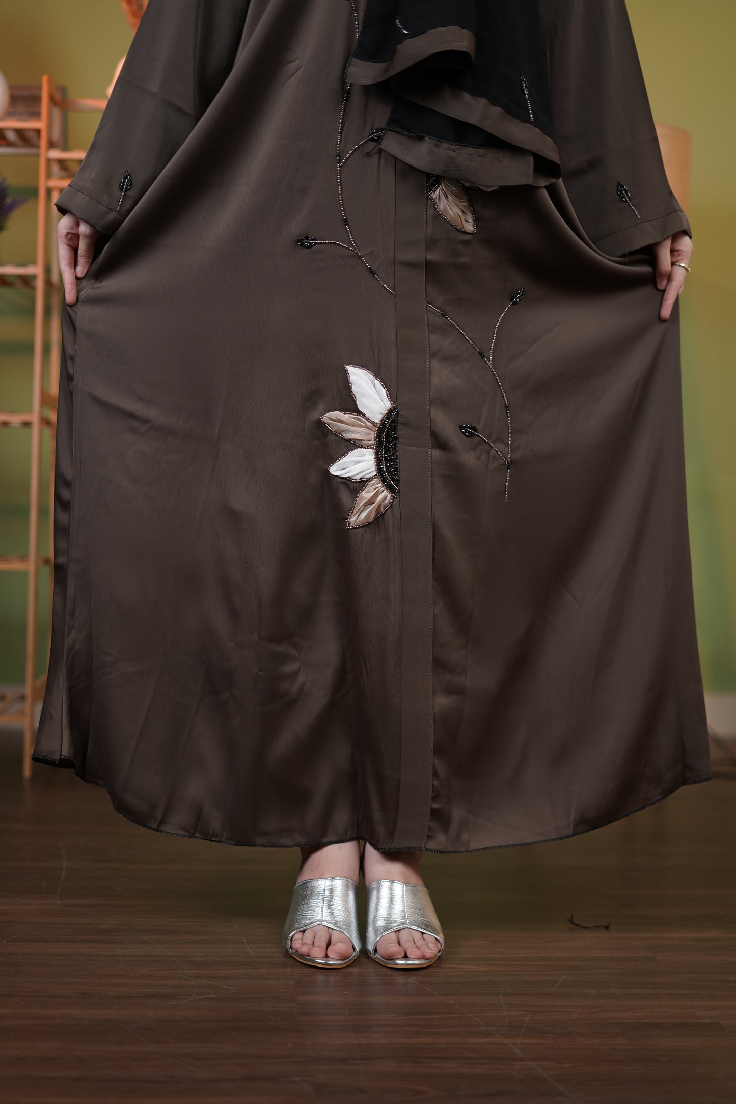 Brown sunflower abaya