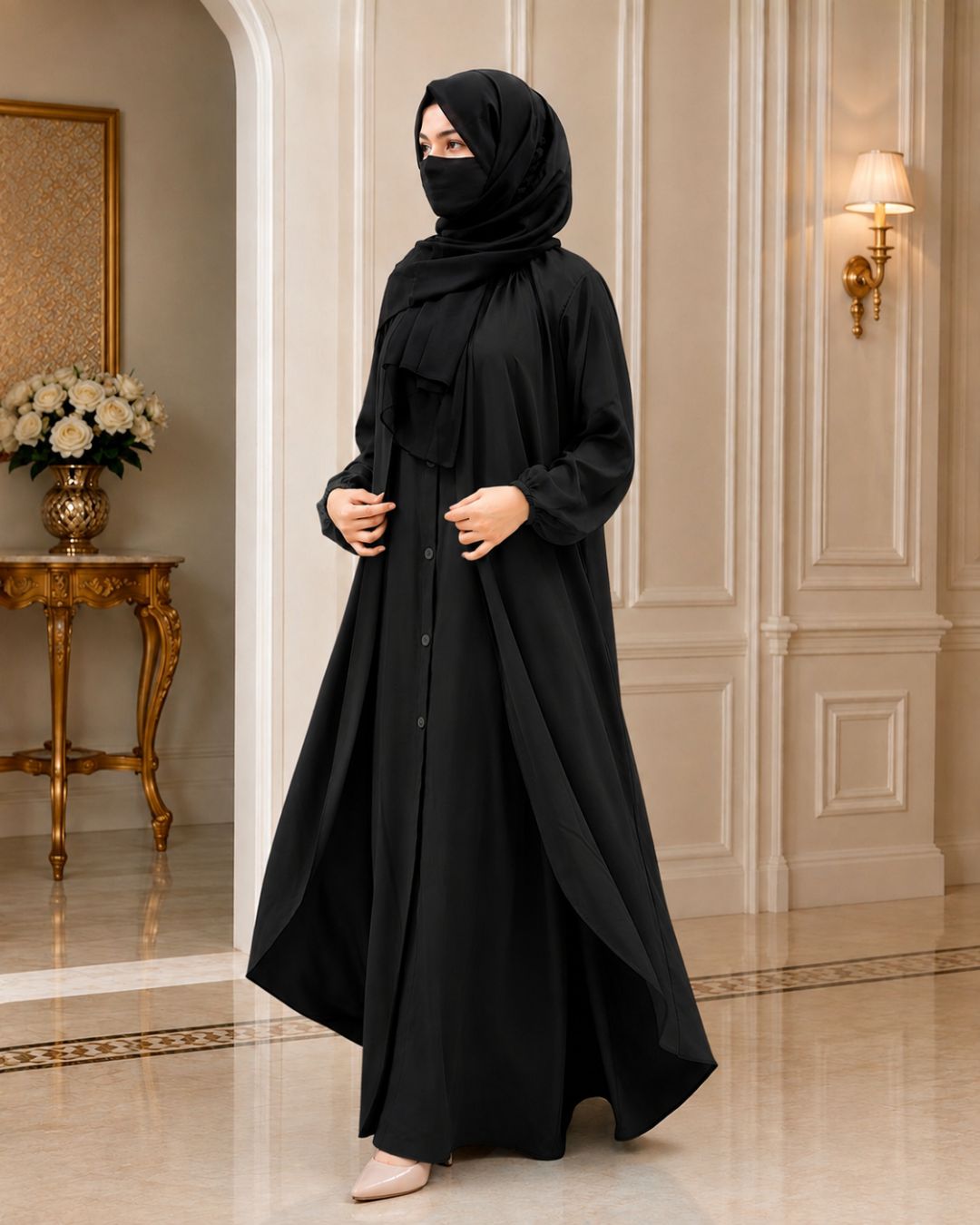 Premium Black Front Button Abaya