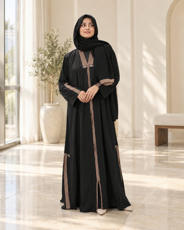Black & Mocha Front Open Luxury Abaya