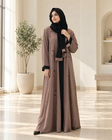 Mocha Contrast Trim Open Abaya