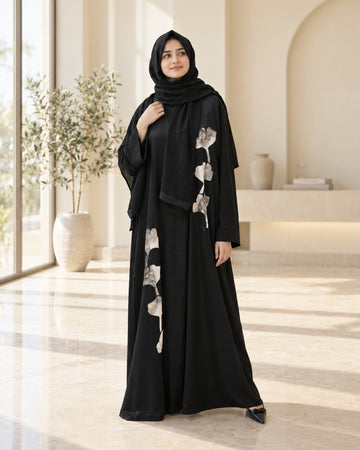 Noir Floral Motif Abaya