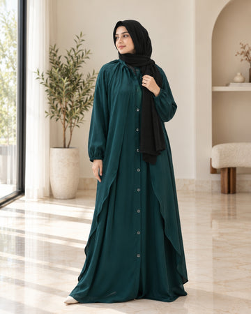 Emerald Green Button-Front Flowing Abaya