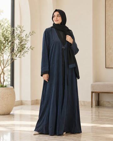 Navy Tie-Front Open Abaya